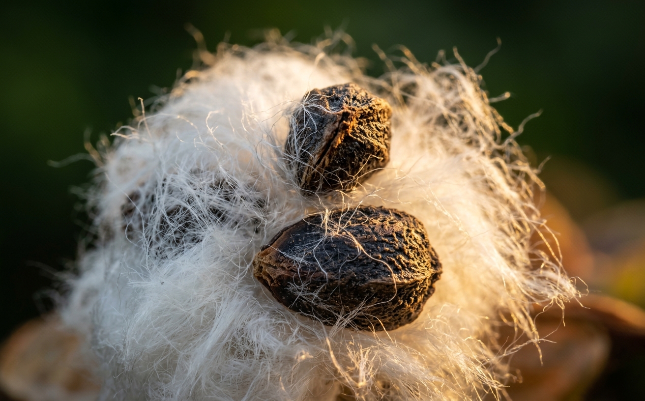 Macro do caroço de algodão aberto