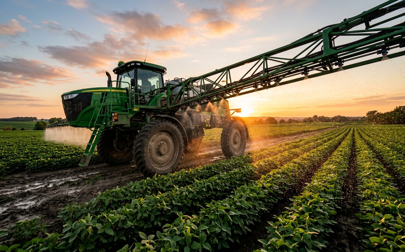 Pulverizador agrícola em lavoura
